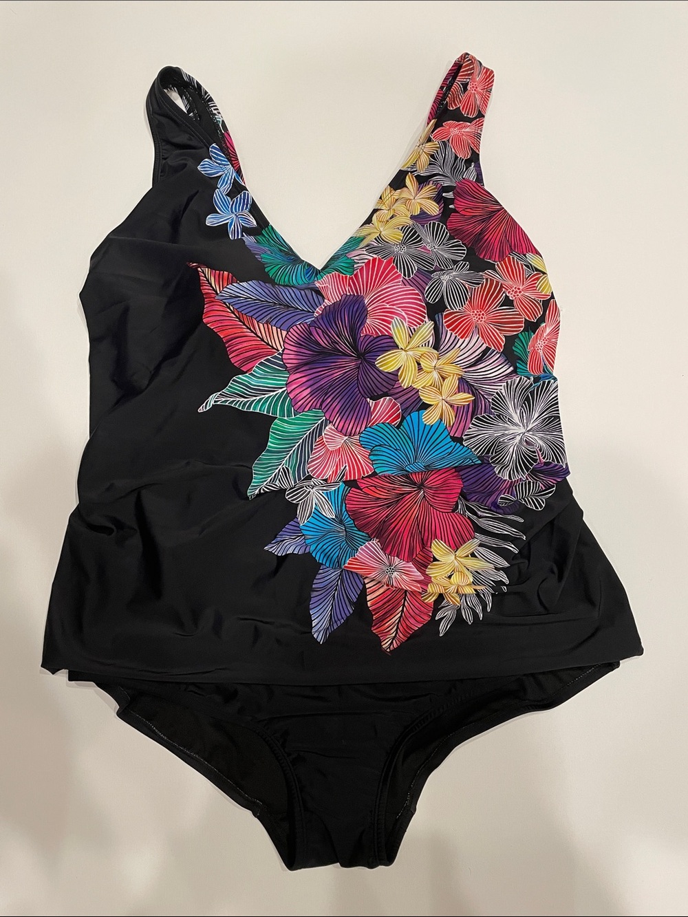NWT - Swimsuits For All Black Floral One-Piece Tummy Control Swimsuit - Sz 20